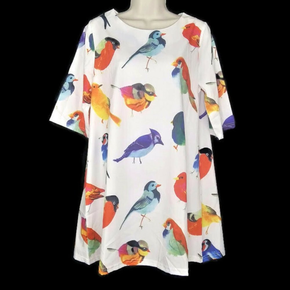 All Over Bird Print Tunic Dress